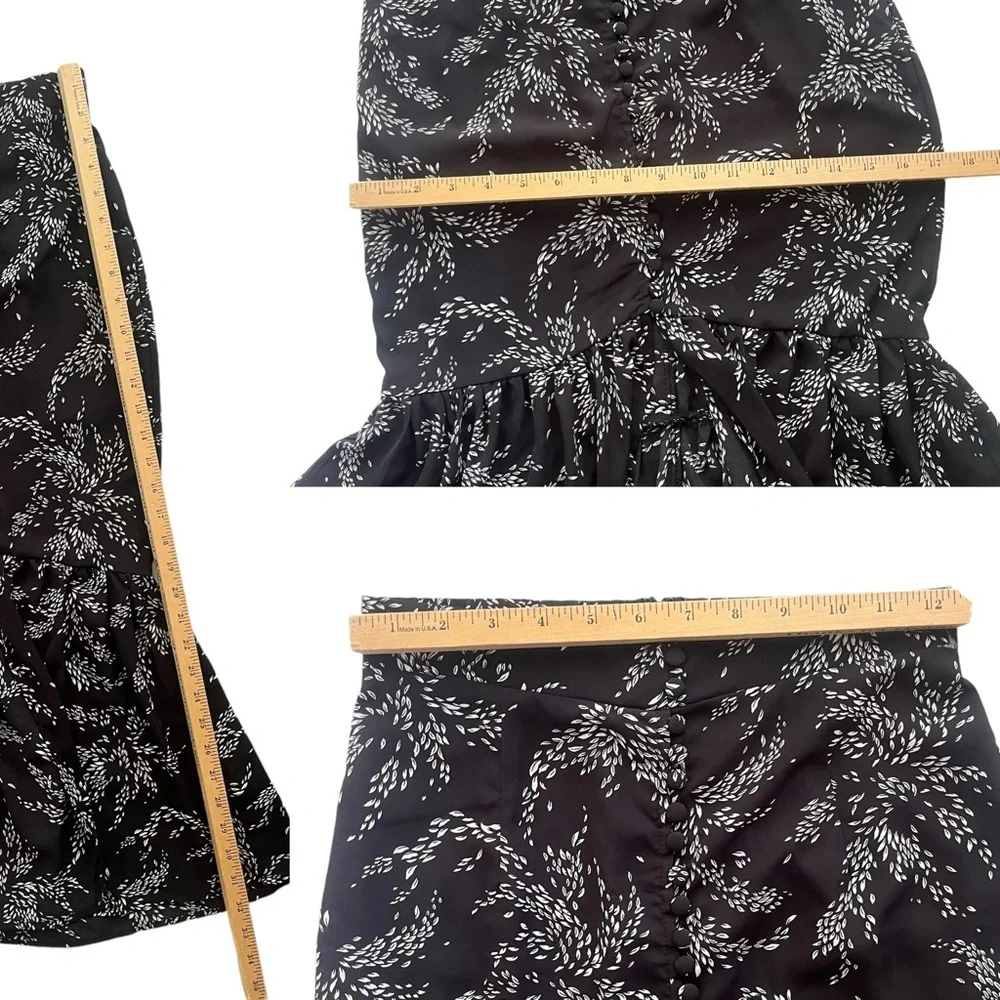 Entro Women’s Sz Small Black White Floral Print Button Front Fishtail Midi Skirt